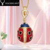 EGGLEGANT Ladybug Locket Necklace, Embossed Flower Charm Design Easter/Christmas Gift