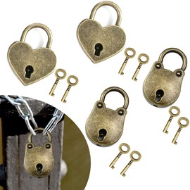 BUENTYA Pack of 4 Padlock Antique Panda & Heart Shape Mini Padlock Vintage Padlock Antique Lock with Key for Cupboard, Jewellery Box, Diary, Drawer