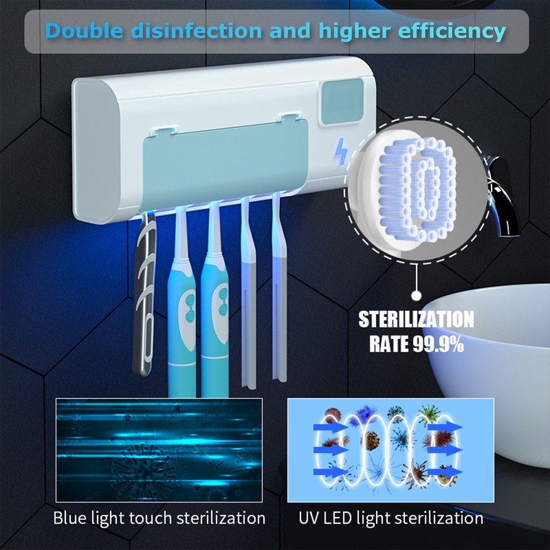 UV Toothbrush Sanitizer Toothbrush Holder Wall Mounted with Sterilizer and