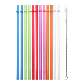13 Inch Plastic Straws Clear Reusable Plastic Replacement Drinking Straws Extra Long for 30oz 40oz 60oz Mason Jar Tumblers Set of 12 Pcs Straws with Cleaning Brush (Clear)