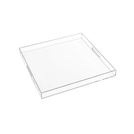 20×20 Inches Oversize Extra Large Sturdy Clear Acrylic Serving Tray King Size Decorative Big Ottoman Trays with Cut Out Handles Water Proof Bed Tray Coffee Counter Top Organizer