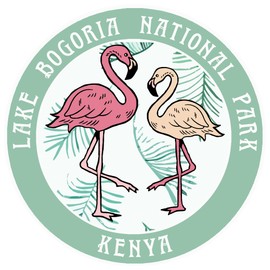 Blue Heron Two Flamingos Lake Bogoria, Kenya Car Truck Window Bumper Sticker Decal Souvenir - Vintage Green