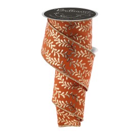 Brilliance Foil Leaf Wired Ribbon for Bows, Wreaths, Garlands, Gift Wrap, Crafts and Decorations (Autumn Orange, Gold, 2.5" Wide x 10 Yards)