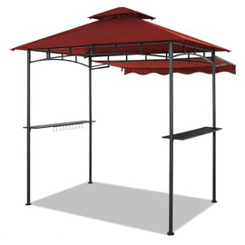 CHARMELEON Double Tiered Grill Gazebo 8X 5, Outdoor BBQ Patio Canopy Tent with Stretchable Side Awning (Burgundy)