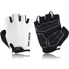 RIVBOS CHG001 Bicycle Gloves, Cycling Gloves, Fingerless, Sculpted Design, With Gel Pads, Summer Use, Abrasion-Resistant, Ventilated, Men’s, Women’s, Junior, Unisex - 1-white