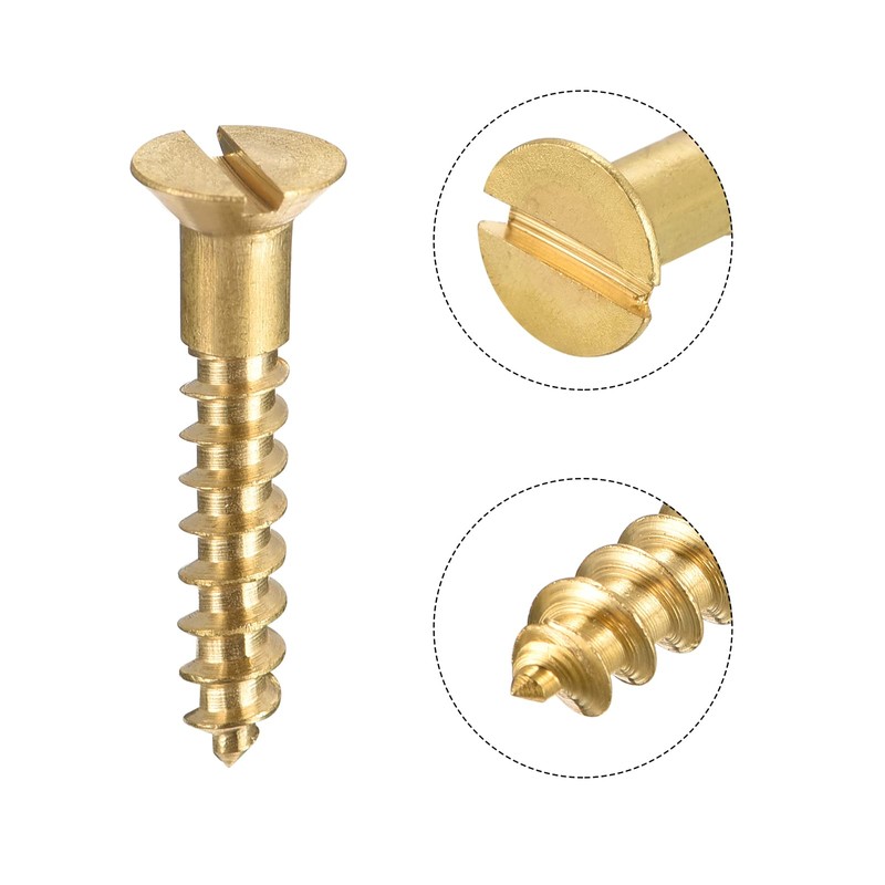 sourcing map Wood Screws M3.5 x 20mm Slotted Flat Head
