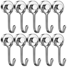 Junarter 10 Pack Magnetic Hooks for Hanging, 25LBS Neodymium Magnet Hooks Heavy Duty, Swivel Swing Magnetic Hook, Magnet with Hooks Strong Magnetic Hooks for Cruise, Kitchen, Camping, Door, Locker