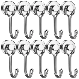 Junarter 10 Pack Magnetic Hooks for Hanging, 25LBS Neodymium Magnet Hooks Heavy Duty, Swivel Swing Magnetic Hook, Magnet with Hooks Strong Magnetic Hooks for Cruise, Kitchen, Camping, Door, Locker