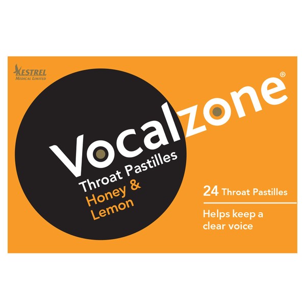 Vocalzone Throat Pastilles - 24 honey and lemon lozenges