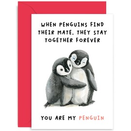Old English Co. Sweet Penguin Anniversary Card for Wife - Cute Romantic Valentine Card for Boyfriend Girlfriend Husband Fiancee - Heartfelt Wedding Anniversary Card for Partner | Blank Inside