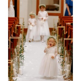 2Bunnies Girl Boho Bohemian Rustic Communion Crochet Lace A-Line Tulle Flower Girl Dress (White Long Sleeve Maxi, 7-8 Years)