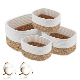 Aufbewahrungskorb Baumwollseil gewebt,4 Pcs Aufbewahrungskorb Geflochten,Aufbewahrungskorb Basket wickelkommode,Stapelbare Speicher Storage Körbchen für Badezimmer,Kinderzimmer,Wohnzimmer Organizer