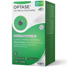 Optase Tea Tree Oil Eyelid Wipes – Cleanses, Purifies, and Refreshes Eyelids – Preservative Free – 30 Biodegradable Wipes – Effective Cleansing with Antibacterial Tea Tree Oil 