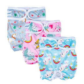 Pet Soft Female Dog Diapers, 3 Pack Washable Dog Diapers Female for Dogs in Heat Reusable Dogs Period Panties, Puppy Diapers (Animals, XS)
