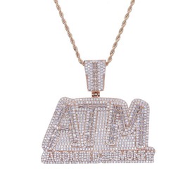 Iced Out Bling CZ Letters ATM Addicted To Money Pendant for Men Women Gold/Rose Gold Color Charm Necklaces Hip Hop Punk Style Rapper Jewelry