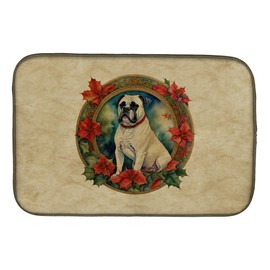 Caroline's Treasures DAC2329DDM White Boxer Christmas Flowers Dish Drying Mat Absorbent Dish Drying Mat Pad for Kitchen Counter Dish Drainer Mat for Countertop, 14 x 21", Multicolor