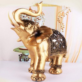 Lucky Feng Shui Elephant Statue Sculpture, Golden Wealth Collectible Figurine Resin Ornament Good Luck Artwork Craft Gift for Home Decor Office Table Centerpiece Decoration Birthday House Warming