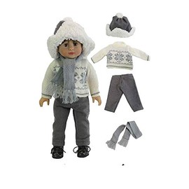 American Fashion World Boy’s Gray Snowflake Sweater Pants Set for 18-Inch Dolls | Premium Quality & Trendy Design | Dolls Clothes | Outfit Fashions for Dolls for Popular Brands