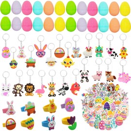 Veryrich Easter Basket Stuffers - 106 PCS Easter Egg Fillers Small Toys Prizes Bulk, Easter Party Favors with Eggs Keychains Ring Stickers, Easter Egg Hunt, Easters Gifts for Kids