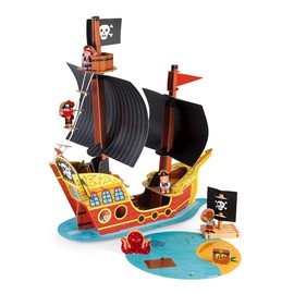 Janod Story Box - 8 Piece Pirate Ship Play Set with - Ages 3+ - J08579