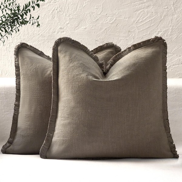ROMANDECO Boho Decorative Throw Pillow Covers with Fringe for Couch,