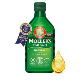 Möller's Omega 3 Cod Liver Oil, Omega 3 Dietary Supplement with EPA, DHA, Vit A, D and E, High Purity Natural Cod Liver Oil, 165 Year Old Brand, Superior Taste Award, Neutral Taste, 250 ml