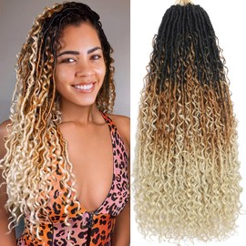 Blonde Ombre Goddess Locs Crochet Hair 7-Pack Pre Looped Braiding Hair 84 Strands Bohemian Faux Loc Boho Braids River Locs Dreadlocs Hair for Black Women (T1/27/613, 24 Inch(Pack of 7))