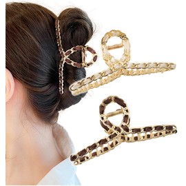 Herbeluemily Hair Clip, Hair Claw, Dakar Hair Claw, Hair Clip, Gold Ribbon, Set of 2, Off White + Brown