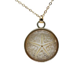 Starfish Natural Sea Star Beach Sand Glow in the Dark Pendant 18k Gold Plated Necklace for Women Handmade