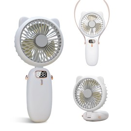 Handheld Fan Mini, Cute Hand Fan Portable, Powerful USB Rechargeable Fan with 4 Speeds and LED Display for Kids Women, Battery Small Electric Hand Held Fans Folding for Desktop/Office/Travel-White