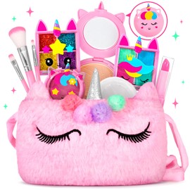 ULOVEME Kids Real Makeup Kit for Little Girls - Real, Non Toxic, Washable Make Up Toy - Umicorn Toys Gift for 3 4 5 6 7 8 9 10 12 Years Old Girls Birthday (Square Pink Umicorn)