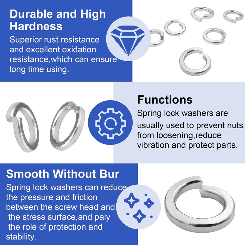 490Pcs 7-Size Stainless Steel Spring Lock Washers Assortment Kit Split