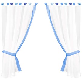Arsvita Skyline Tab-Top Curtain Set in Country House Style, Kitchen Curtain, Tie-Back, Classic and Modern, Available in Many Designs (Blue - Medium Blue / 140 x 120 cm)