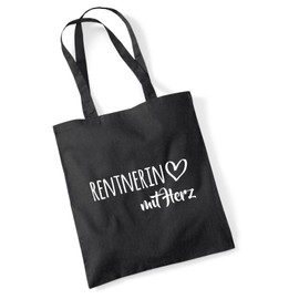 HUURAA Jute Bag Pensioner with Heart Bag Cotton 10 Litres with Motif for the Greatest People Gift Idea for Friends and Family, black