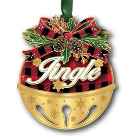 Beacon Design Red Jingle Bell Ornament with Pine Cone Wreath Buffalo Check, Tree Decoration