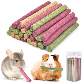 ERKOON 25 Pcs Timothy Hay Sticks,Rabbit Chew Toys for Teeth Natural Timothy Grass Molar Sticks Rabbits Treats for Bunnies, Chinchilla Guinea Pigs, Gerbil, Hamster (25, Timothy+Oatmeal+Beet)