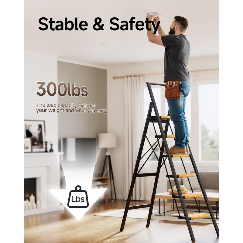 GameGem 6 Step Ladder Folding Step Stool with Anti-Slip Pedal,Portable