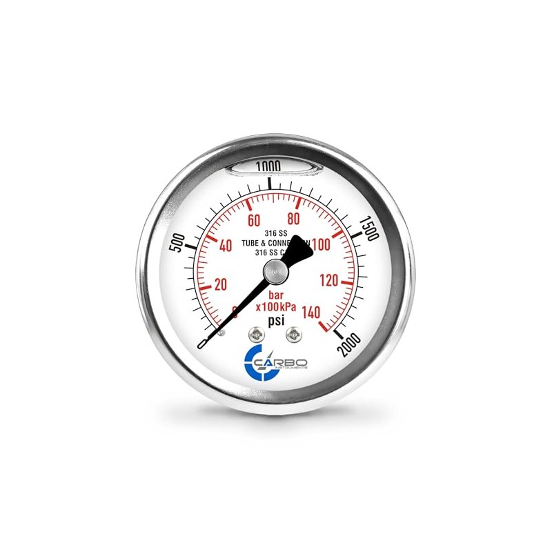 CARBO Instruments 2 1-2" Pressure Gauge, All Stainless Steel Wetted