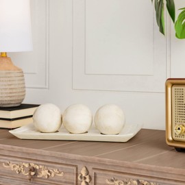 Rustic Luxe Home Decor - Decorative Tray and Orb Set - Centerpiece Table Decorations for Coffee Table Decor - Modern Farmhouse Decor - Decorative Accents Bowl with Spheres Balls for Dining Table Decor