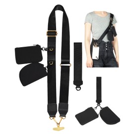 Popizard Phone Lanyard Crossbody Strap with Two Zippered Pouch, Adjustable Clip and Go Strap for Phone with Black Nylon Wallet, Removable Handle for All Phones