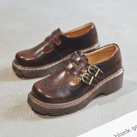Vintage Women's Platform Shoes Forest Japanese-style Mary Jane Shoes Girl's Chic Kawaii Leather ShoesColor: Brown, EUR Size: 38