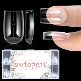 outopen 360pcs Short Square Nail Tips Thicken Clear Square Shape Nail Tips for Polygel Acrylic Extension Full Cover Fake Nail Press On Tips for Beginners DIY Manicure,15 Sizes