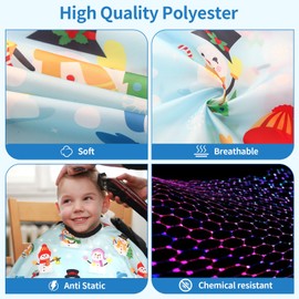 YELEGAI Kids Barber Cape with Neck Duster Brush, Professional Salon Hair Cutting Cape, Cartoon Snowmen, W39” x L55”