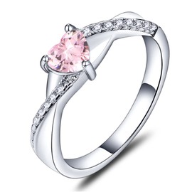 YL 925 Sterling Silver Engagement Ring Heart Cut 5MM Created Pink Tourmaline Infinity Ring for Women-size5