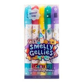 Holiday Smelly Gellies - Patented Gourmet Scented Glidewrite Glitter Gel Coloring Sticks, Crayons, Highlighters - 5 Count - Gifts for Kids, Stocking Stuffer