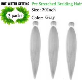 Pre Streched Braiding Hair Extensions 30 Inch 3 Packs Gray Synthetic Colored Braiding Hair Crochet Braids Hair Hot Water Setting Soft Yaki Texture (30",Gray)