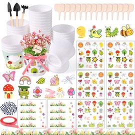 Aweyka 30 Pack Garden Plastic Pot Craft Kit DIY Flower Plant Crafts Nursery Pots Flower Planting Growing Kit for Mother's Day Spring Summer Home Classroom School Creative DIY Art Project Activities