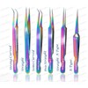 Alluring Rainbow Multi-Color Tweezers for Eyelash Extension (Straight)