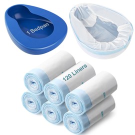 Bedpan Set with 120 Disposable Liners - These bedpans are Comfortable for Both Women and Men and are Made of Thick, Oversized, Heavy-Duty PP Material