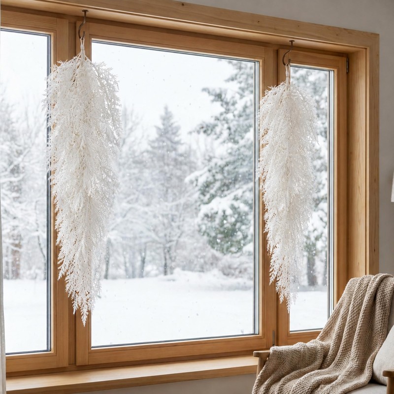 2 Pcs White Christmas Pine Door Swag, 28'' Artificial Cedar